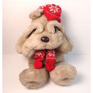 Bulldog Plush Krinkles Christmas Knit Hat Scarf Commonwealth Target 1984 VINTAGE